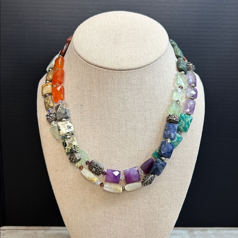 Multicolor 925 Sterling and Gemstone Necklace - Picture 3 of 9